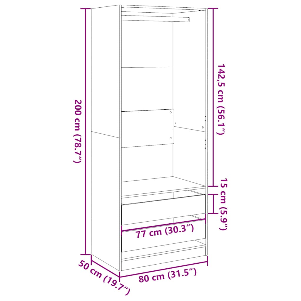 Armadio Grigio Cemento 80x50x200 cm in Legno Multistrato | homemem39