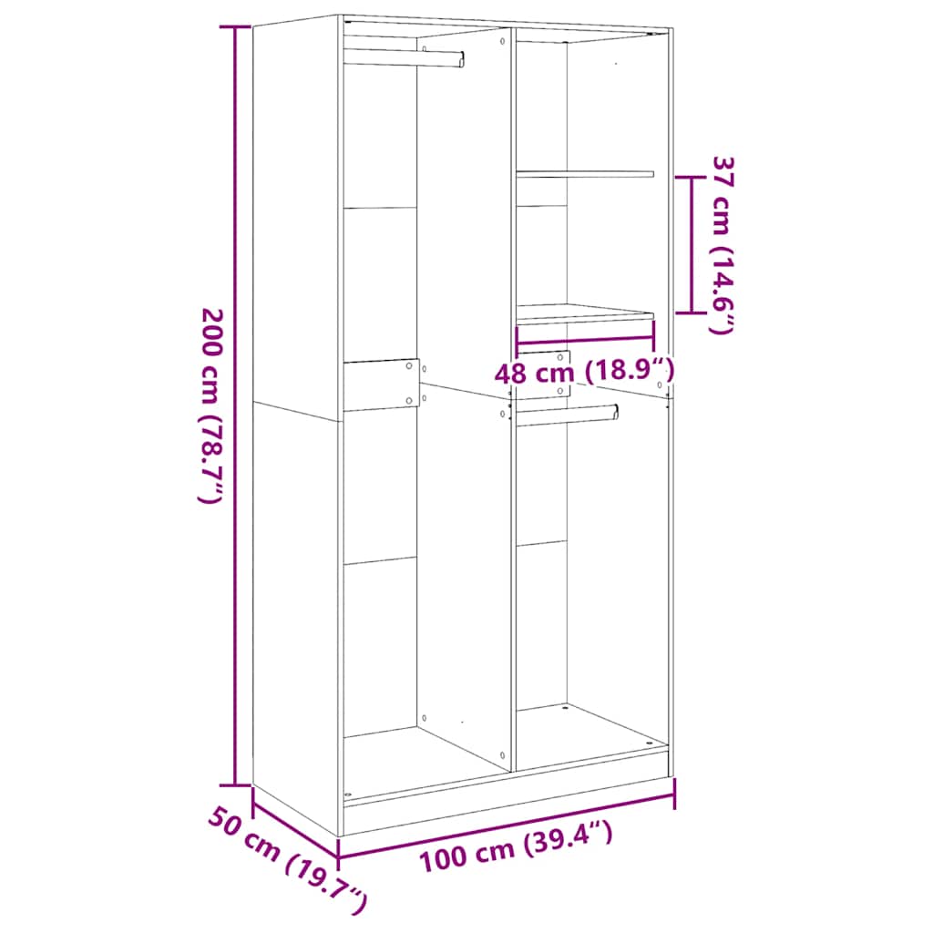 Armadio Nero 100x50x200 cm in Legno Multistrato | homemem39