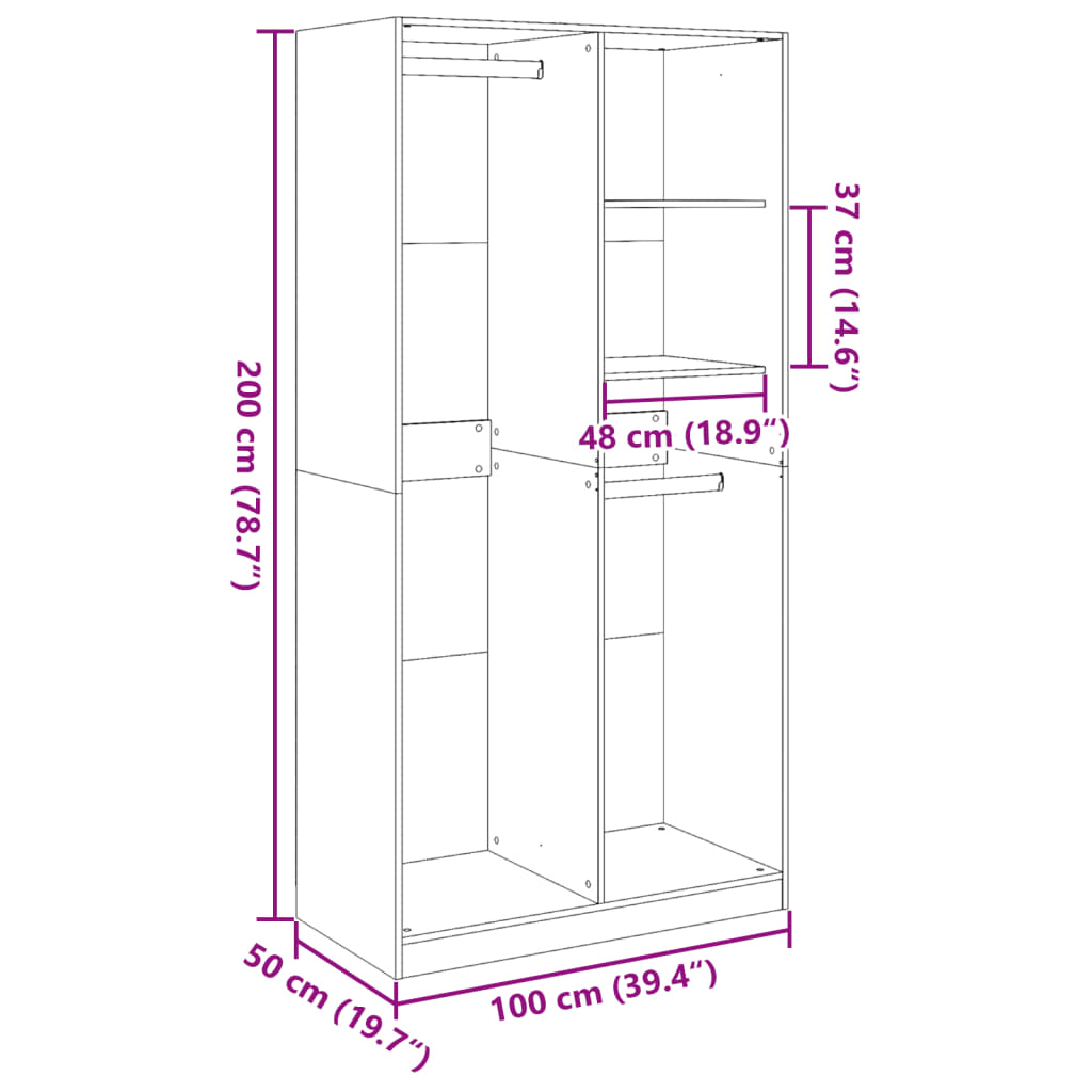 Armadio Legno Antico 100x50x200 cm in Legno Multistrato | homemem39