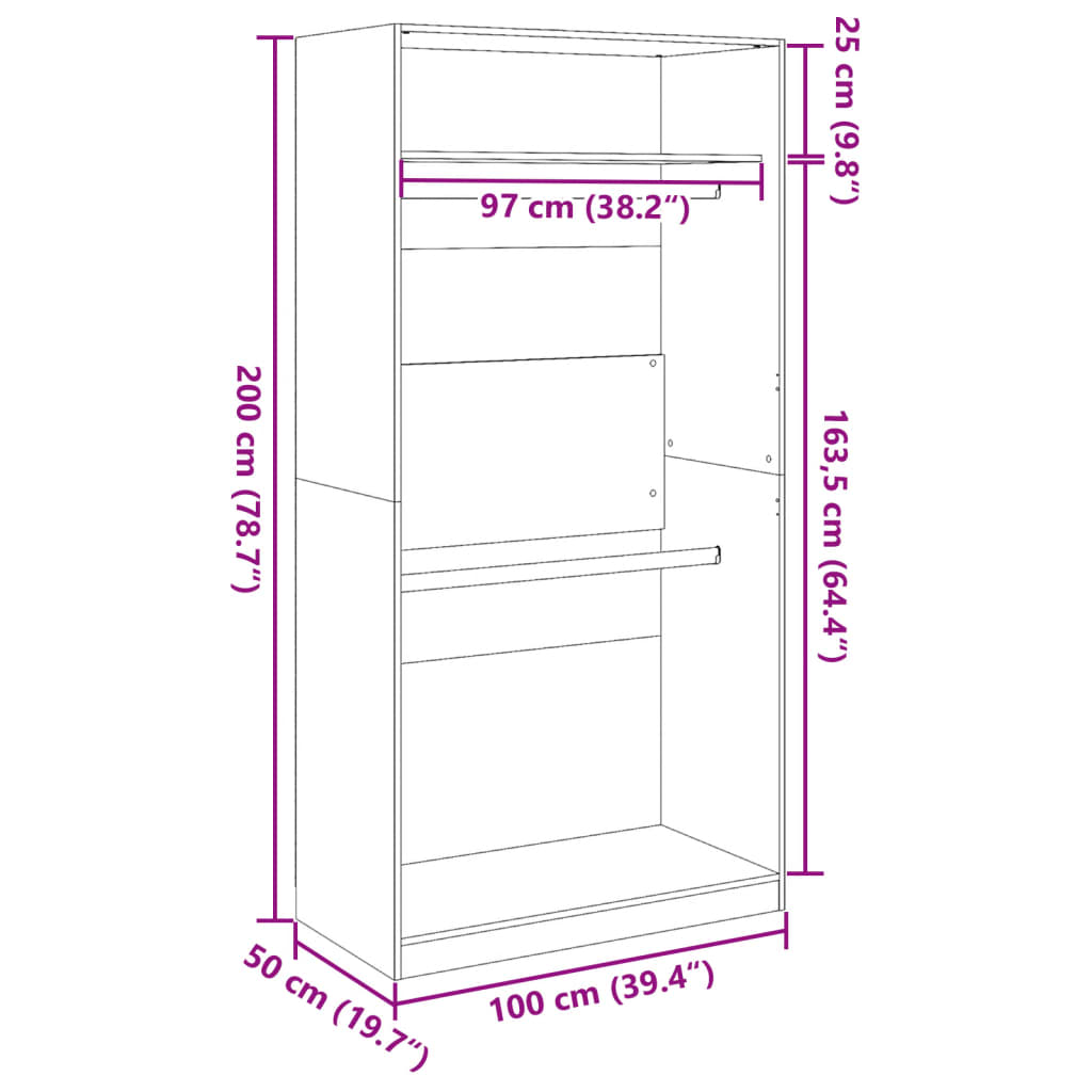 Armadio Grigio Sonoma 100x50x200 cm in Legno Multistrato | homemem39