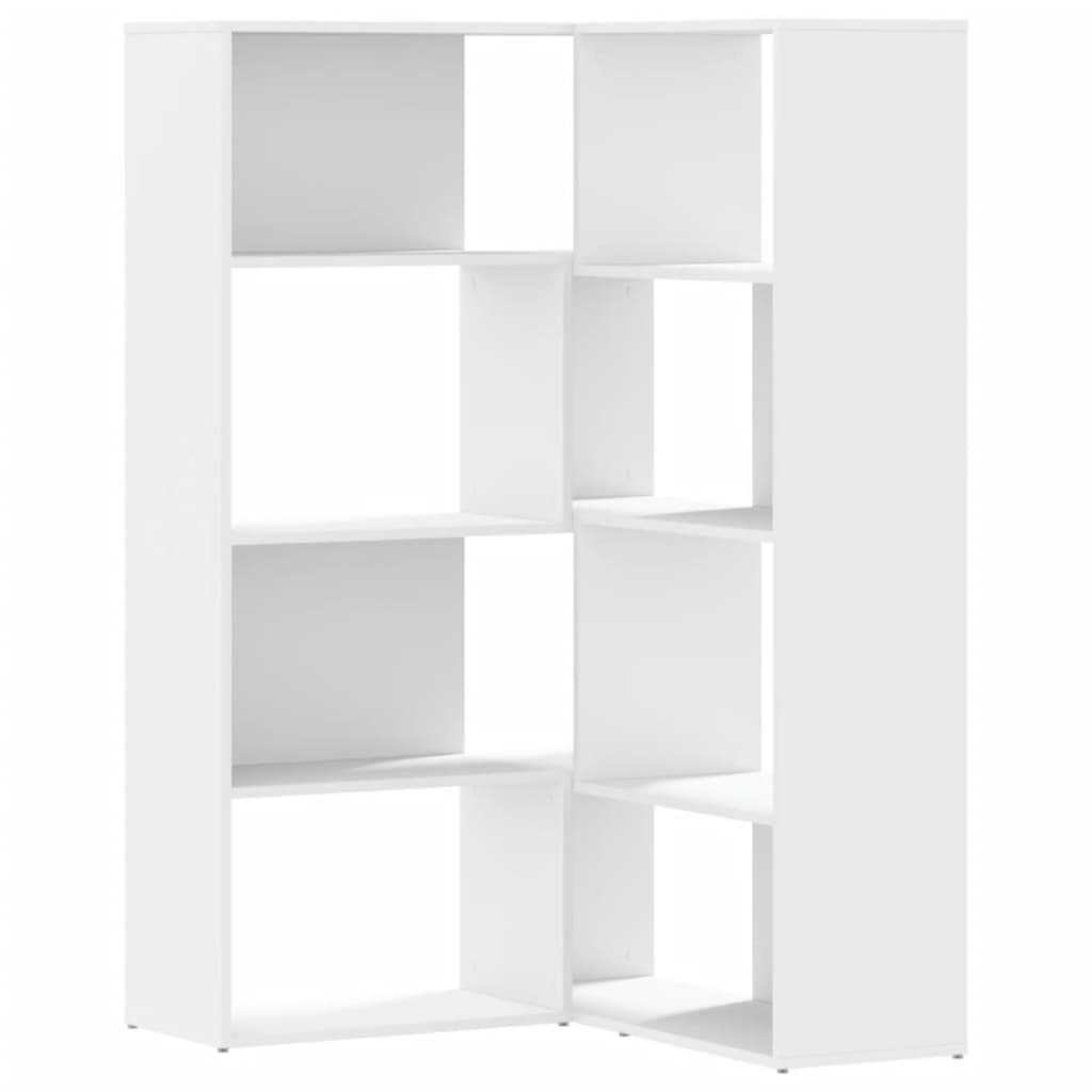 Libreria Angolare 4Ripiani Bianca 85x85x140cm Legno Multistrato