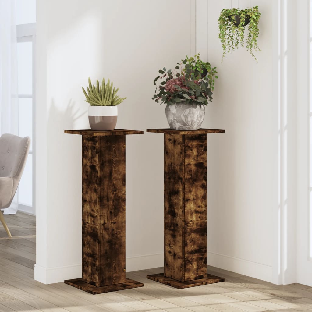 Supporti per Piante 2 pz Rovere Fumo 30x30x80 cm in Truciolato | homemem39