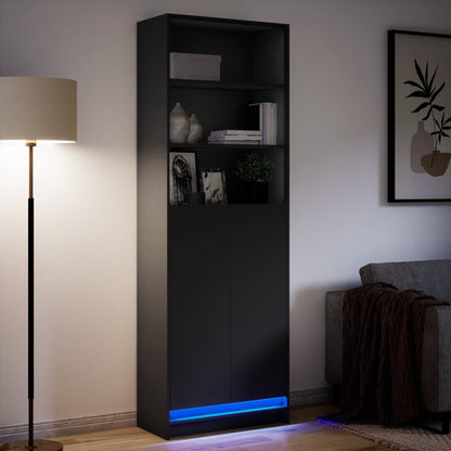 Credenza con LED Nera 69x32,5x200 cm in Truciolato - homemem39