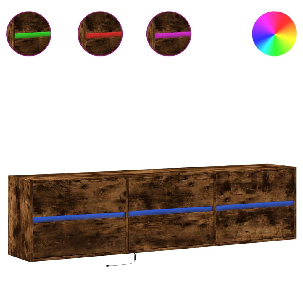 Mobile TV a Parete con LED Rovere Fumo 180x31x45 cm - homemem39