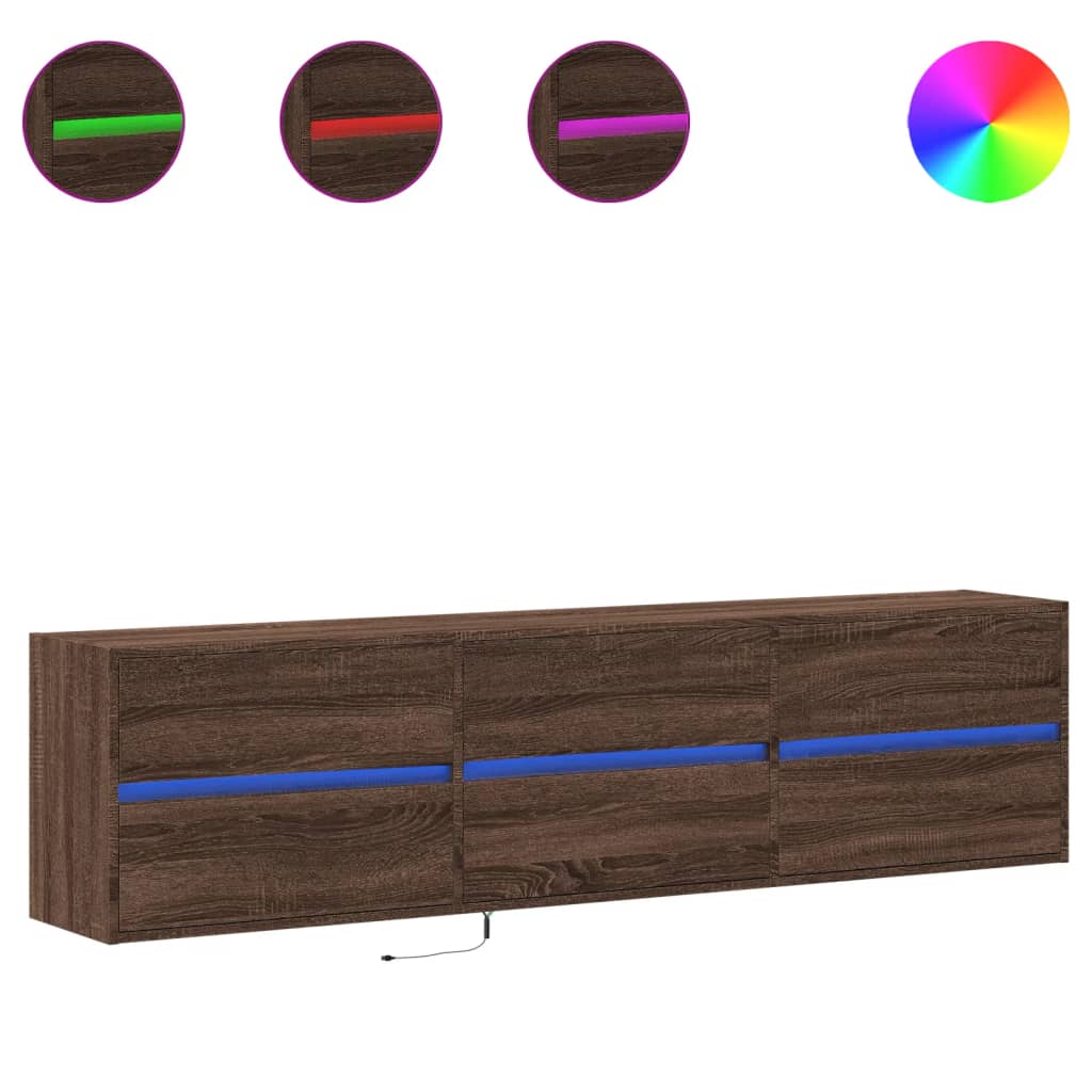 Mobile TV a Parete con LED Rovere Marrone 180x31x45 cm - homemem39