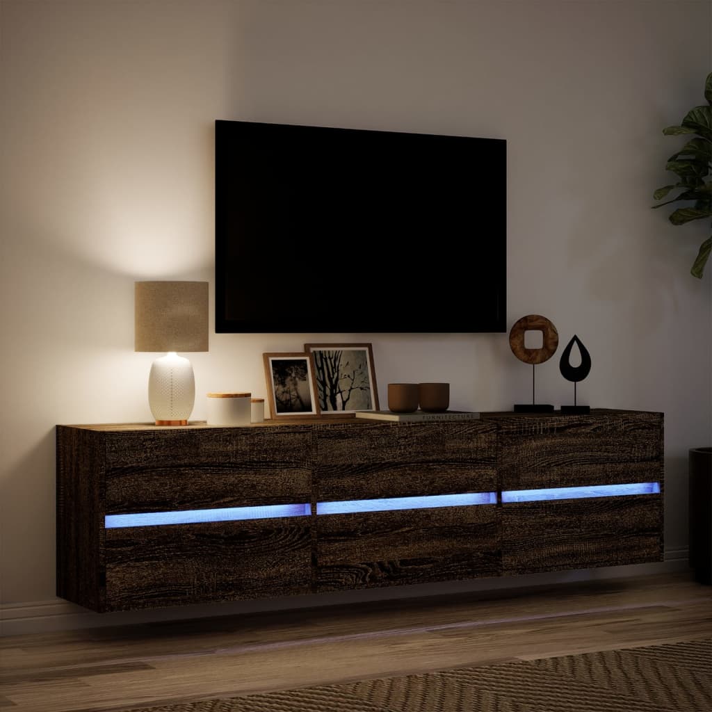 Mobile TV a Parete con LED Rovere Marrone 180x31x45 cm - homemem39