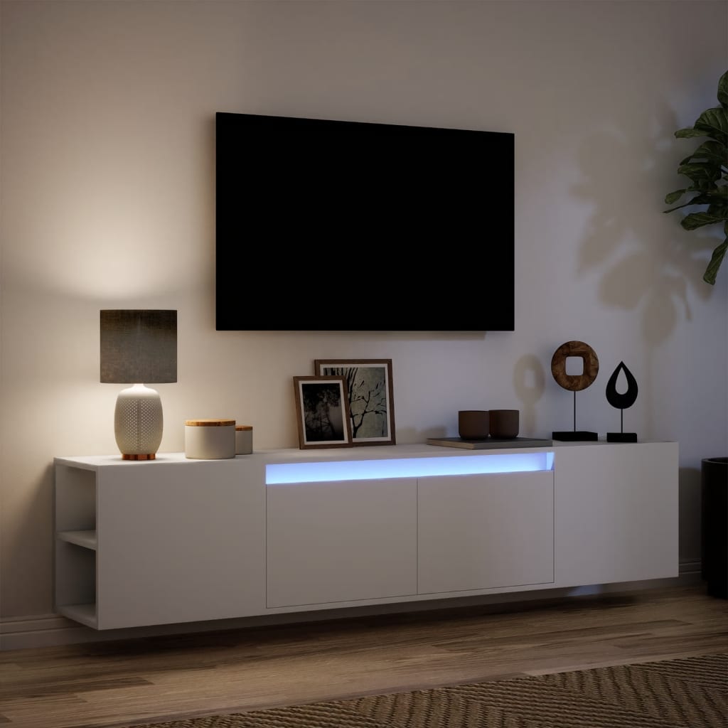 Mobile TV a Parete con LED Bianco 180x31x39,5 cm - homemem39