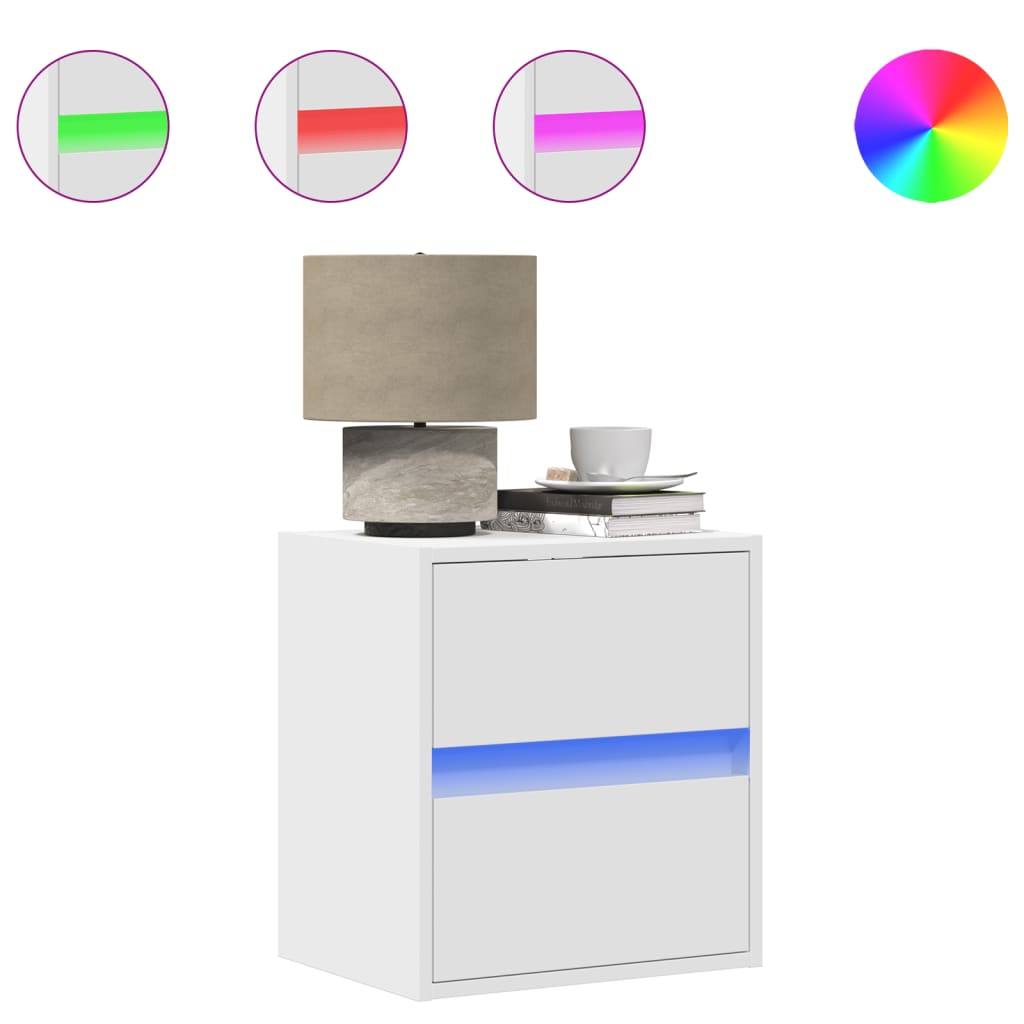 Comodini a Parete con Luci LED 2 pz Bianchi - homemem39