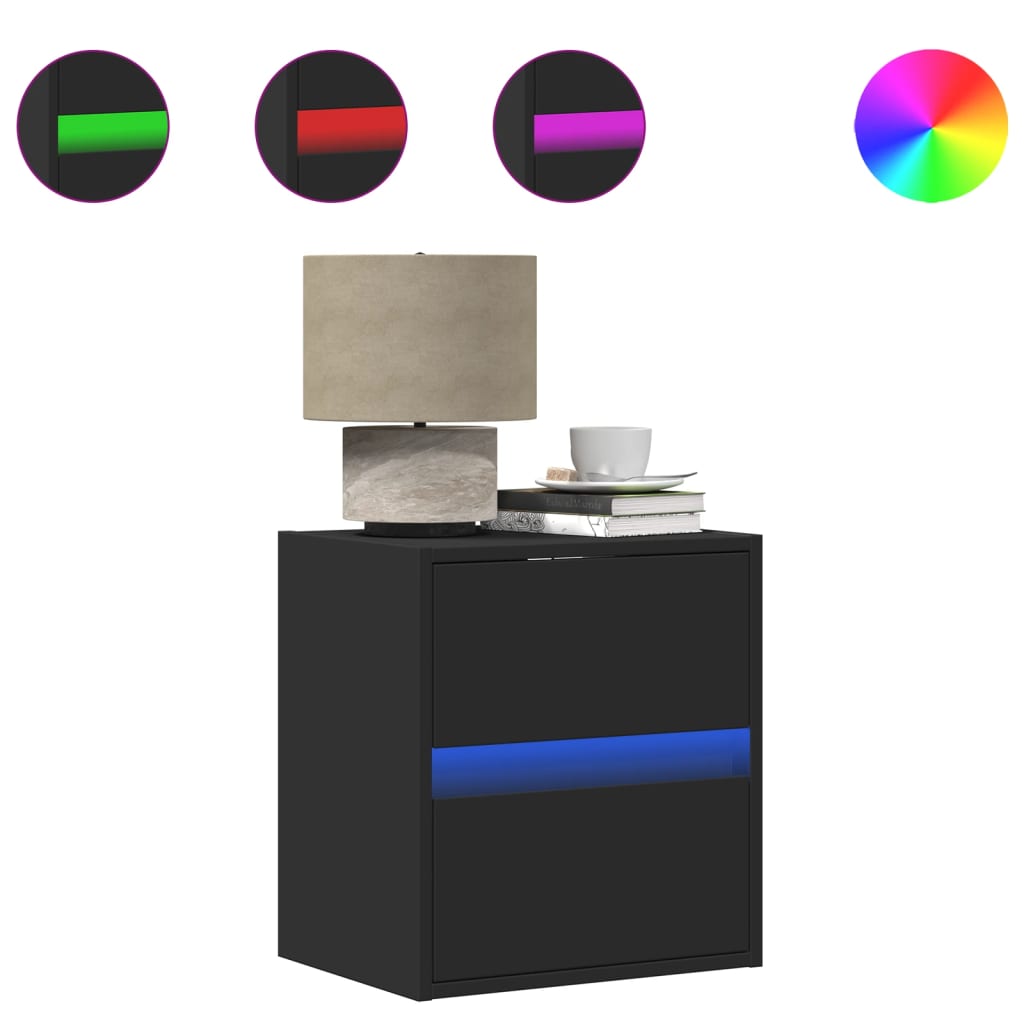 Comodini a Parete con Luci LED 2 pz Neri - homemem39