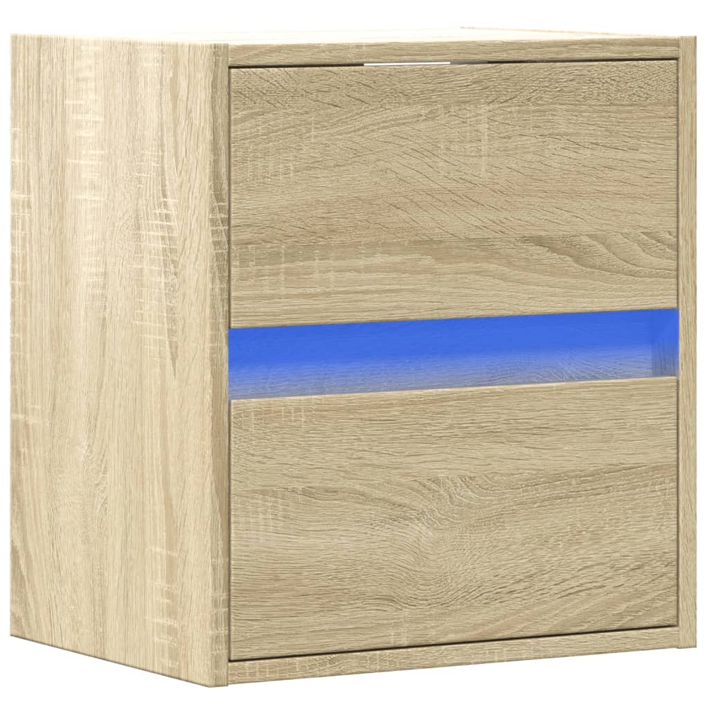 Comodino a Parete con luci LED Rovere Sonoma | homemem39