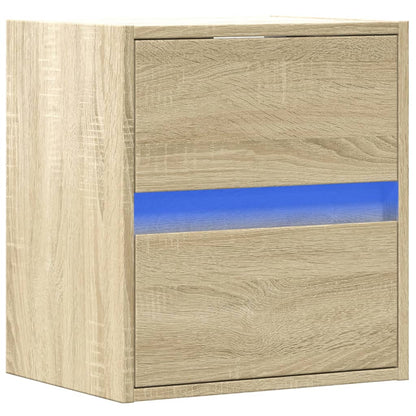 Comodino a Parete con luci LED Rovere Sonoma | homemem39