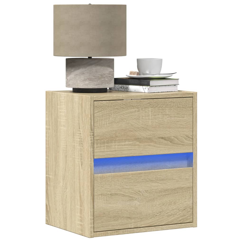 Comodino a Parete con luci LED Rovere Sonoma | homemem39