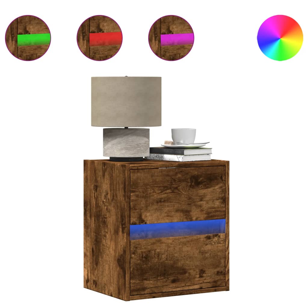 Comodini a Parete con luci LED 2 pz Rovere Fumo | homemem39