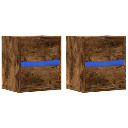 Comodini a Parete con luci LED 2 pz Rovere Fumo | homemem39