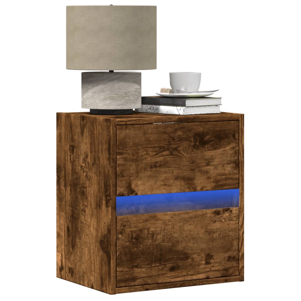 Comodini a Parete con luci LED 2 pz Rovere Fumo | homemem39