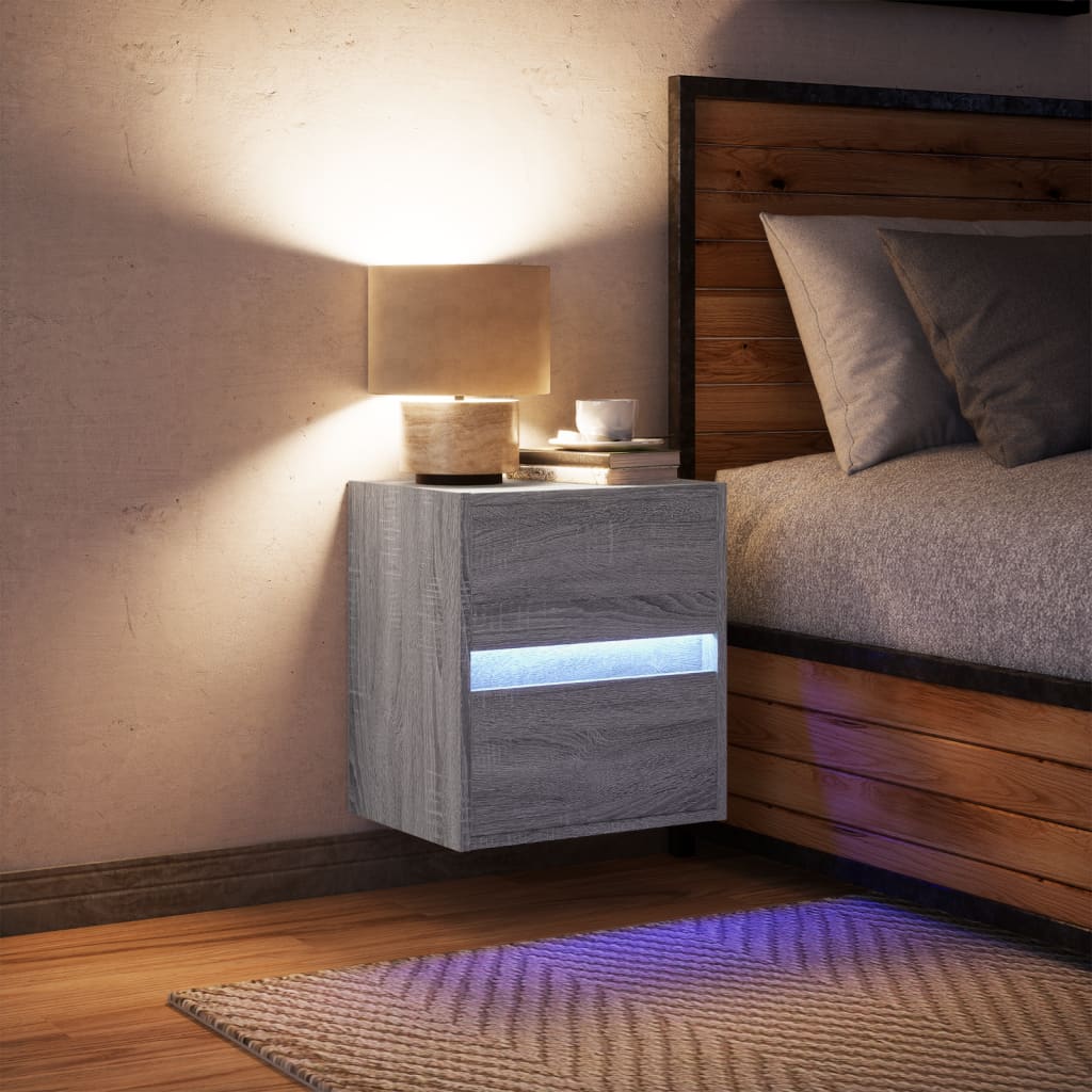 Comodino a Parete con luci LED Grigio Sonoma - homemem39