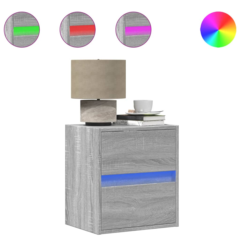 Comodini a Parete con luci LED 2 pz Grigio Sonoma - homemem39