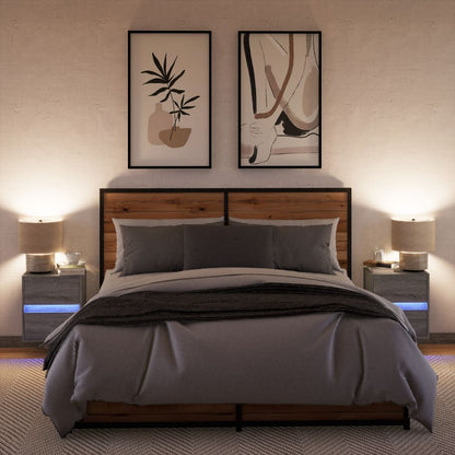 Comodini a Parete con luci LED 2 pz Grigio Sonoma - homemem39