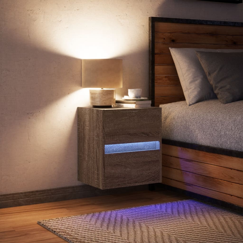 Comodino a Parete con luci LED Rovere Marrone - homemem39