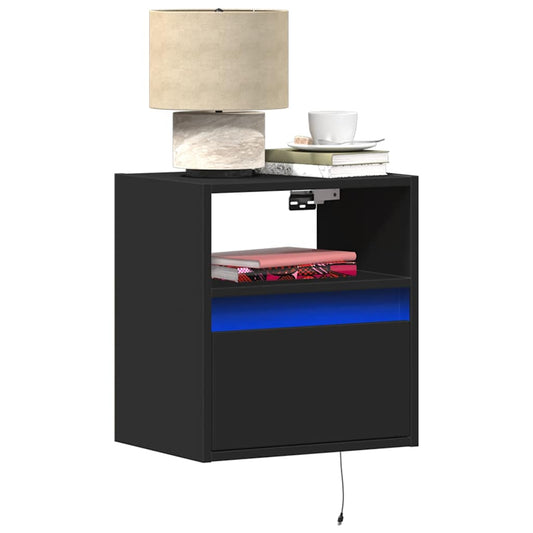 Comodini a Parete con Luci LED 2 pz Neri