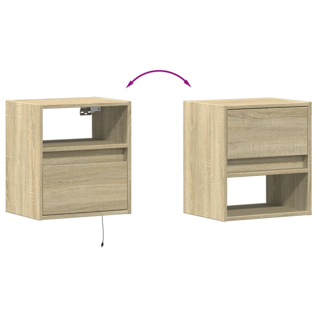 Comodino a Parete con luci LED Rovere Sonoma | homemem39