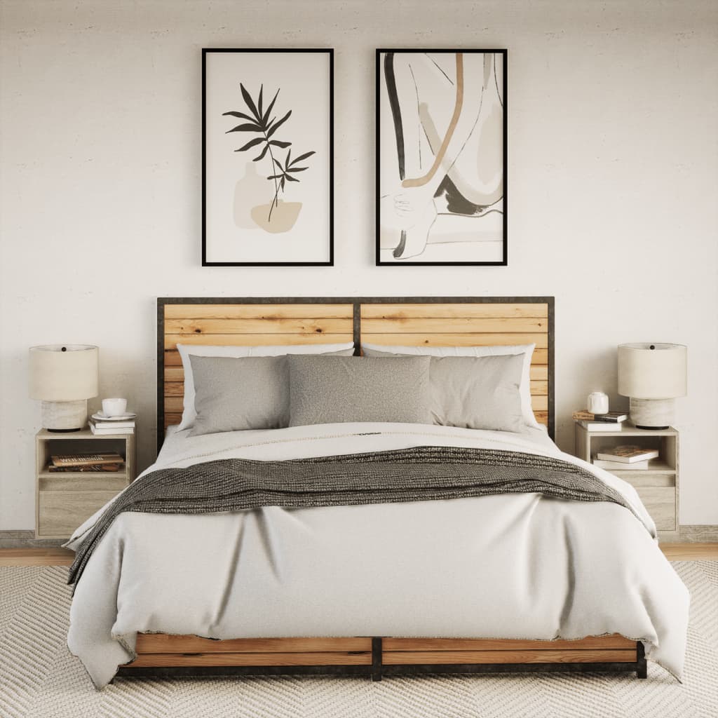 Comodini a Parete con luci LED 2 pz Rovere Sonoma - homemem39