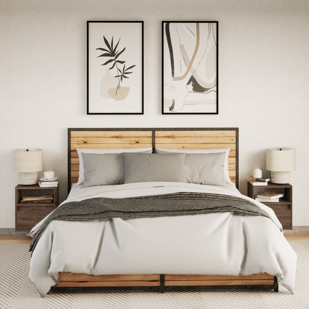 Comodini a Parete con luci LED 2 pz Rovere Marrone - homemem39