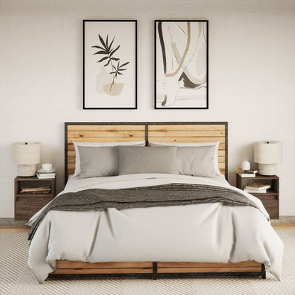 Comodini a Parete con luci LED 2 pz Rovere Marrone - homemem39