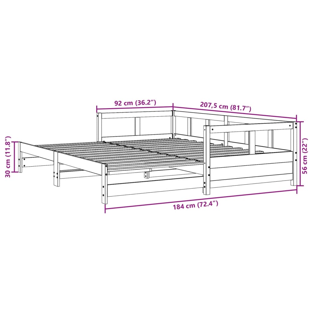 Dormeuse senza Materasso Bianca 90x200 cm Legno Massello Pino
