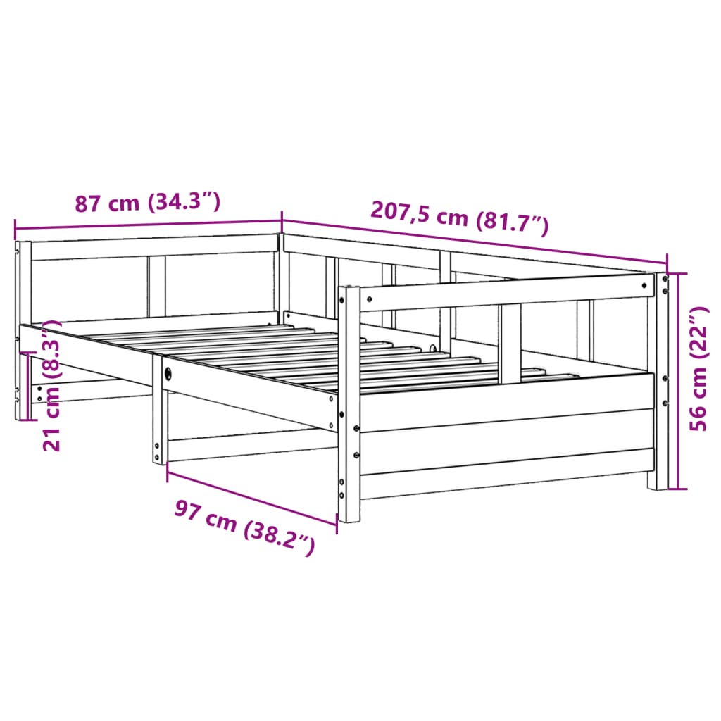 Dormeuse senza Materasso Bianca 80x200 cm Legno Massello Pino