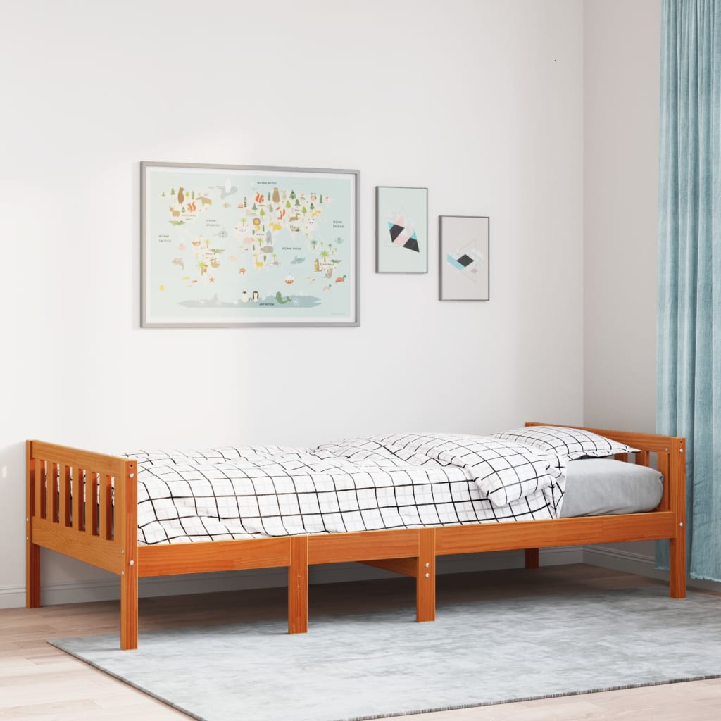 Letto Bambini senza Materasso Marrone Cera 80x200 cm Legno Pino - homemem39