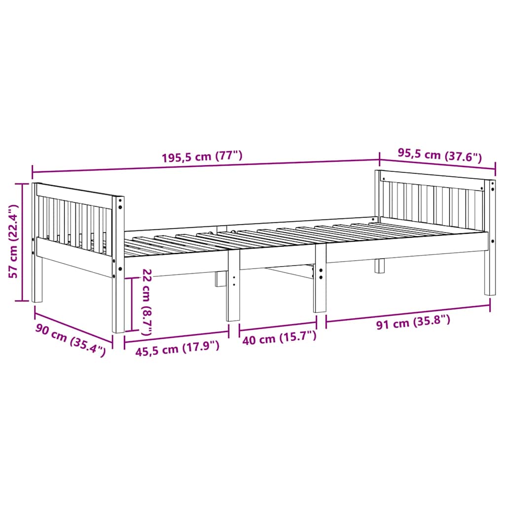 Letto per Bambini senza Materasso 90x190 cm Legno Massello Pino | homemem39