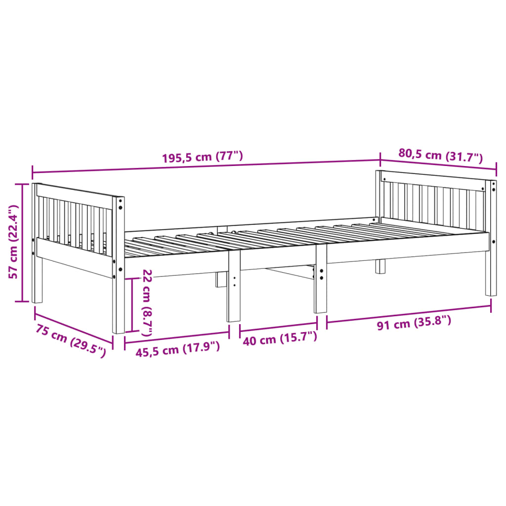 Letto per Bambini senza Materasso Bianco 75x190cm Massello Pino | homemem39