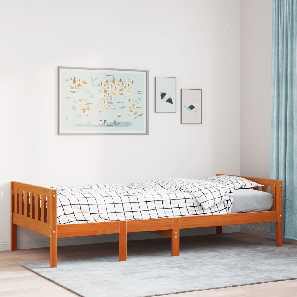 Letto Bambini senza Materasso Marrone Cera 75x190 cm Legno Pino | homemem39