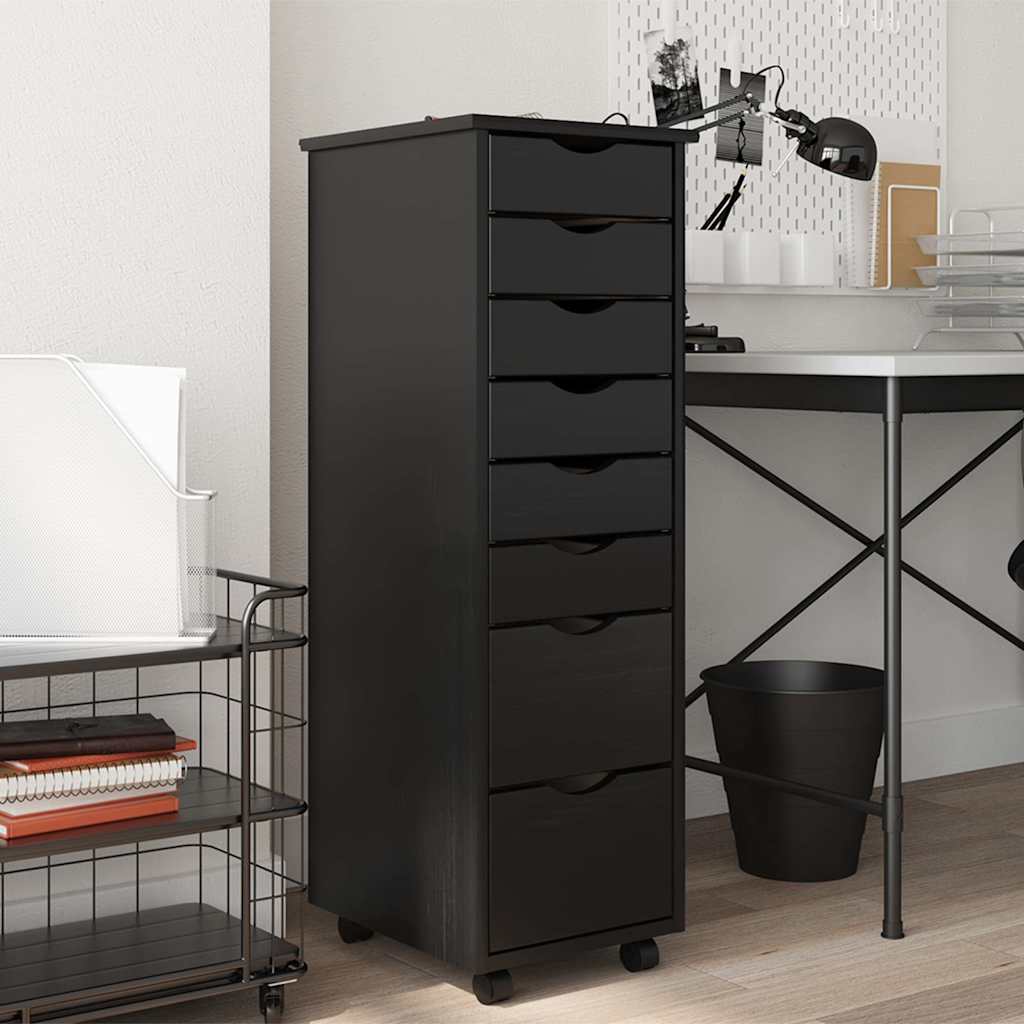 Armadietto Rotante con Cassetti MOSS Nero Legno Massello Pino