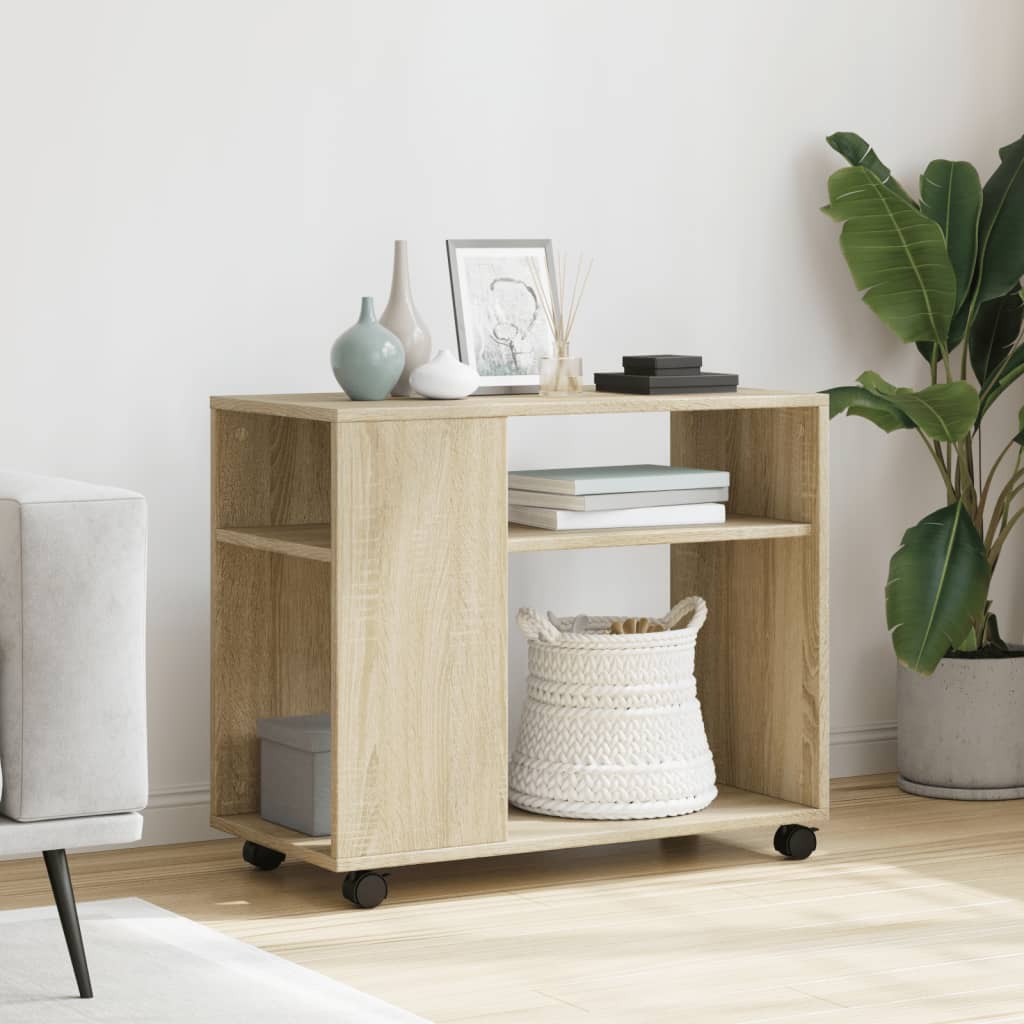 Tavolino con Ruote Rovere Sonoma 70x35x60 cm in Truciolato