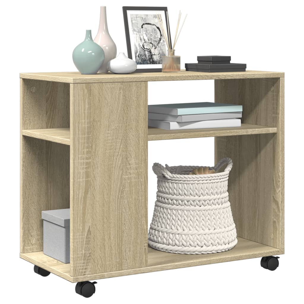 Tavolino con Ruote Rovere Sonoma 70x35x60 cm in Truciolato