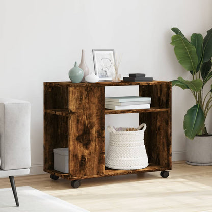 Tavolino con Ruote Rovere Fumo 70x35x60 cm in Truciolato