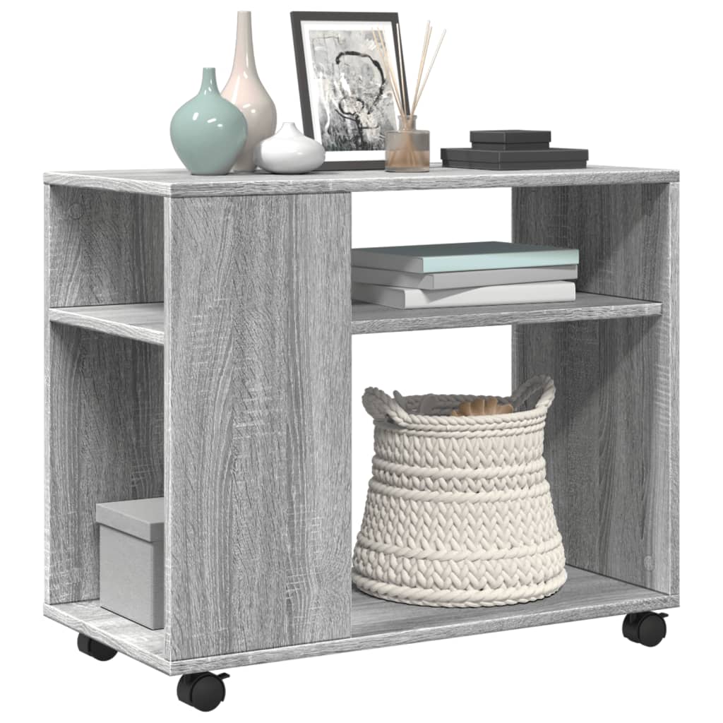 Tavolino con Ruote Grigio Sonoma 70x35x60 cm in Truciolato