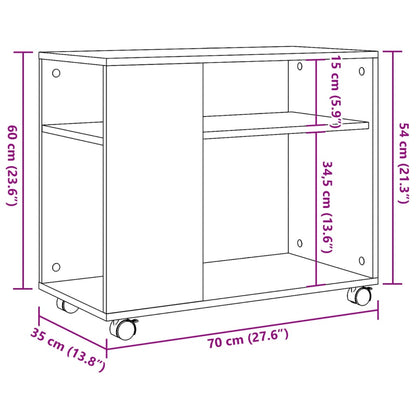 Tavolino con Ruote Rovere Marrone 70x35x60 cm in Truciolato - homemem39