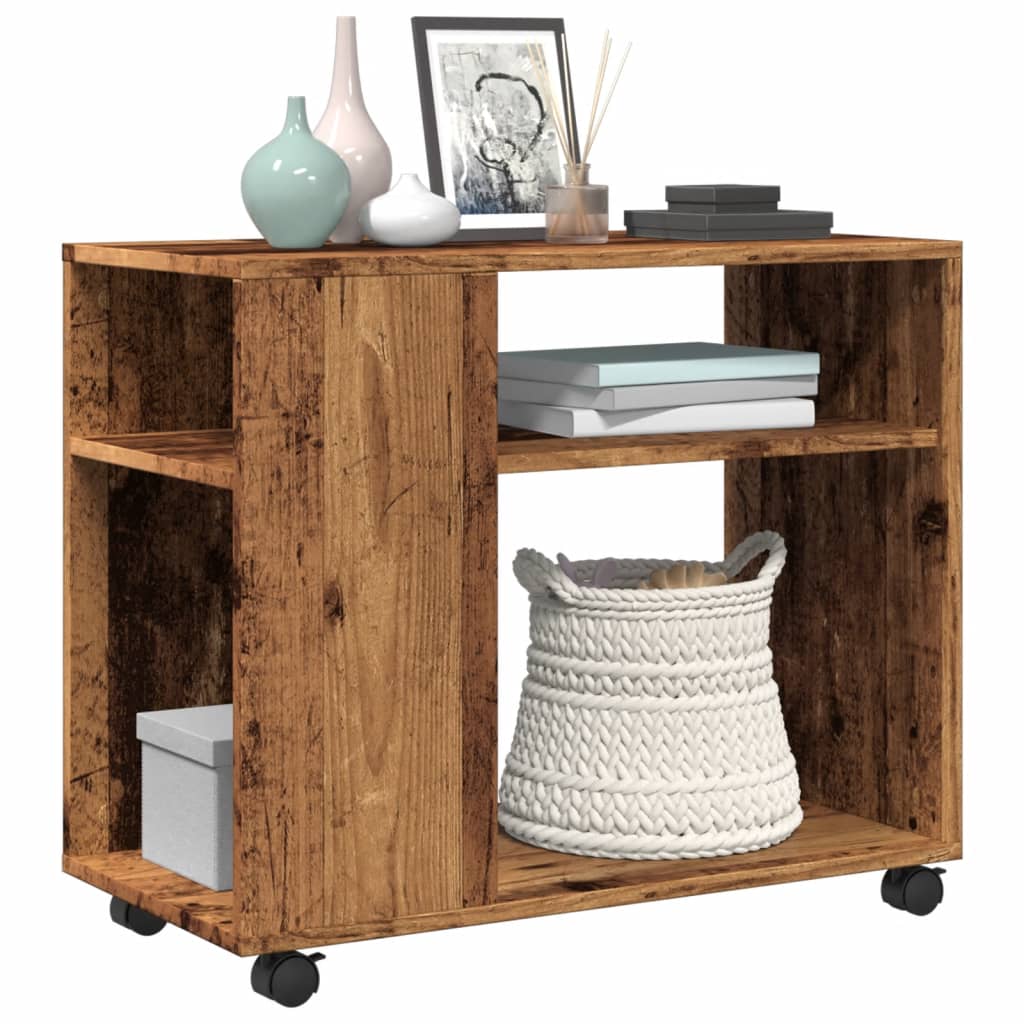Tavolino con Ruote Legno Antico 70x35x60cm in Truciolato