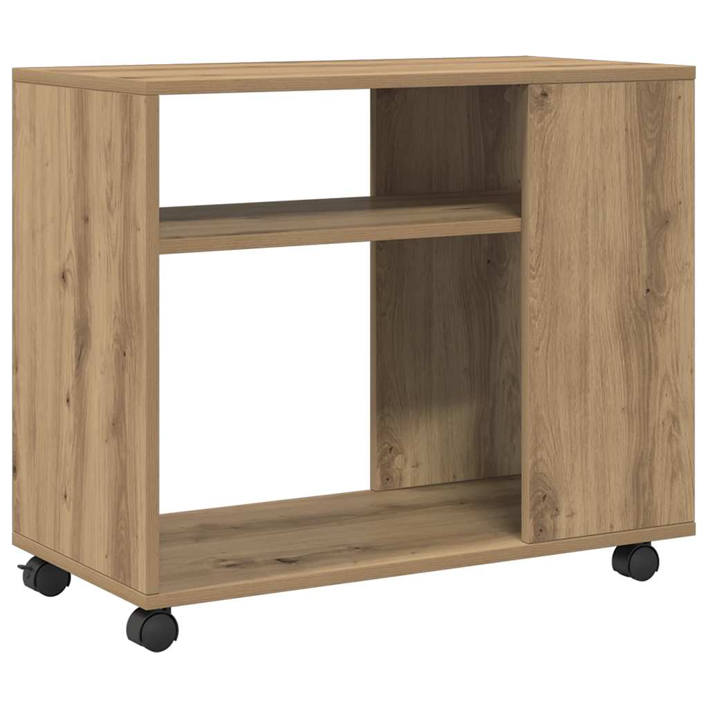Tavolino con Ruote Rovere Artigianale 70x35x60 cm in Truciolato | homemem39
