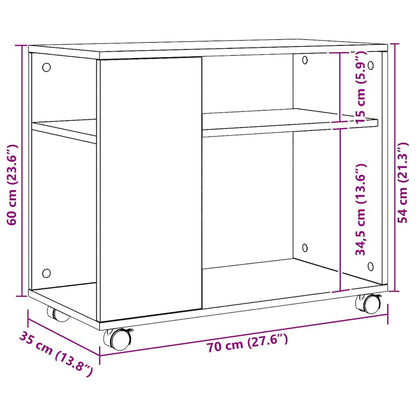 Tavolino con Ruote Rovere Artigianale 70x35x60 cm in Truciolato | homemem39