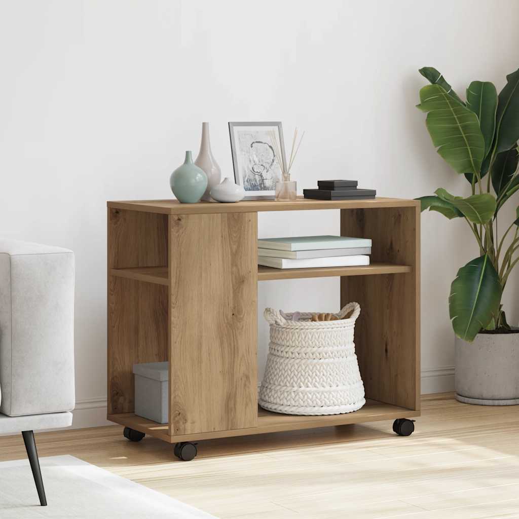 Tavolino con Ruote Rovere Artigianale 70x35x60 cm in Truciolato | homemem39