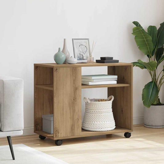 Tavolino con Ruote Rovere Artigianale 70x35x60 cm in Truciolato | homemem39