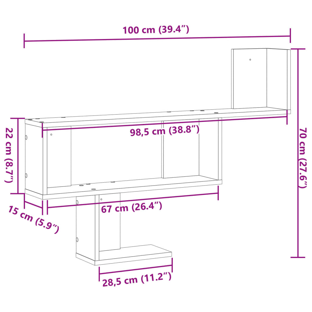 Scaffale a Muro Grigio Sonoma 100x15x70 cm in Truciolato