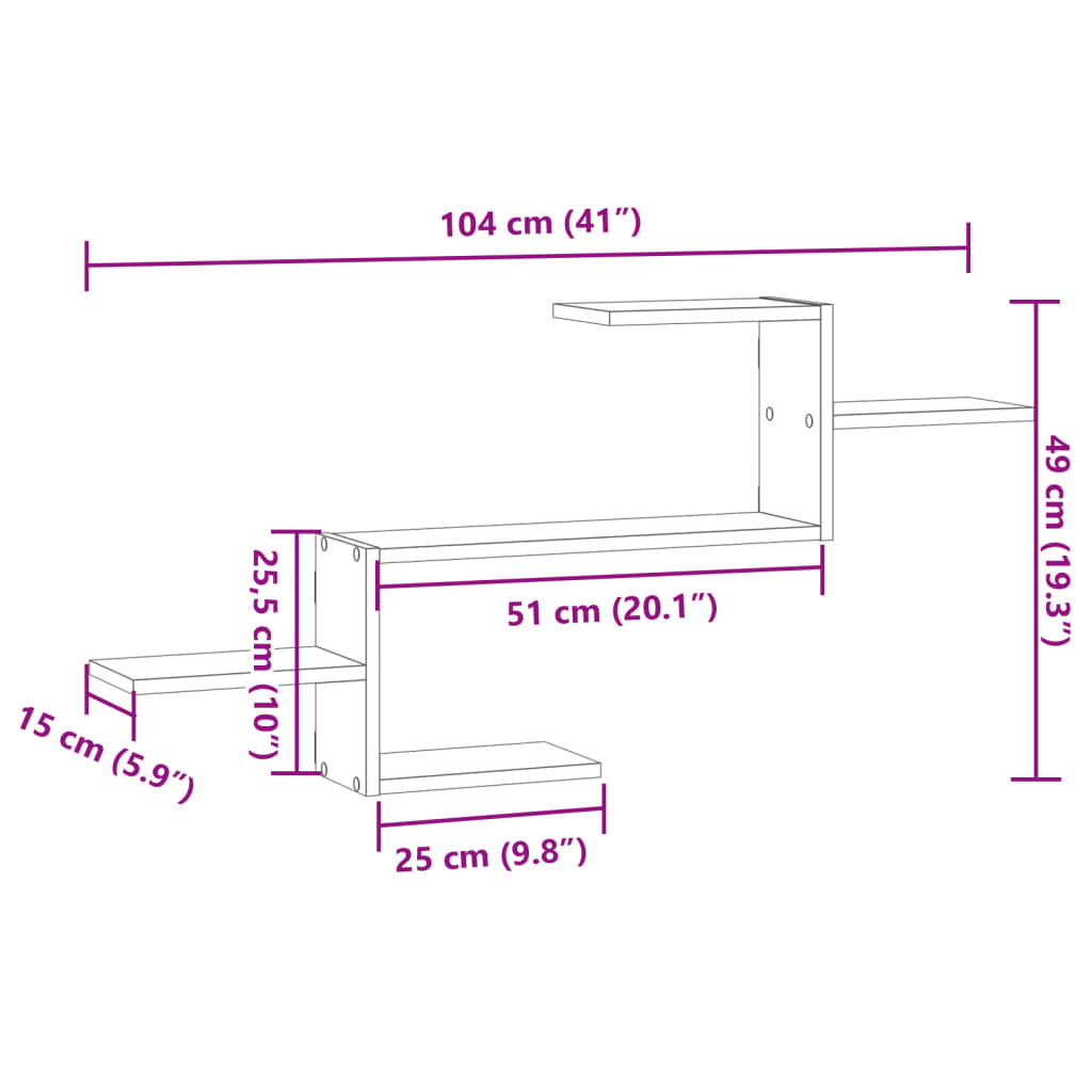 Scaffale a Muro Grigio Cemento 104x15x49 cm in Truciolato
