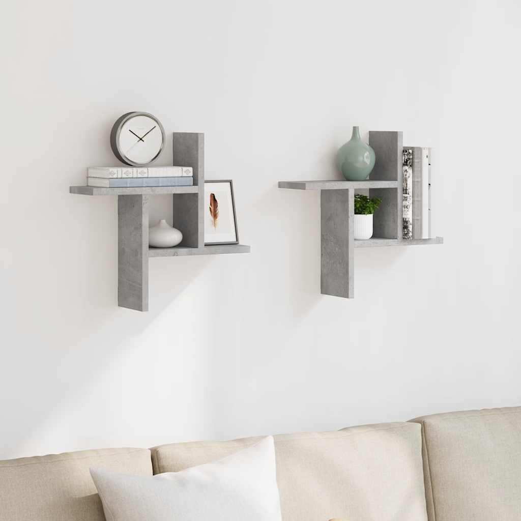 Mensole a Muro 2pz Grigio Cemento 38x12x38 cm in Truciolato