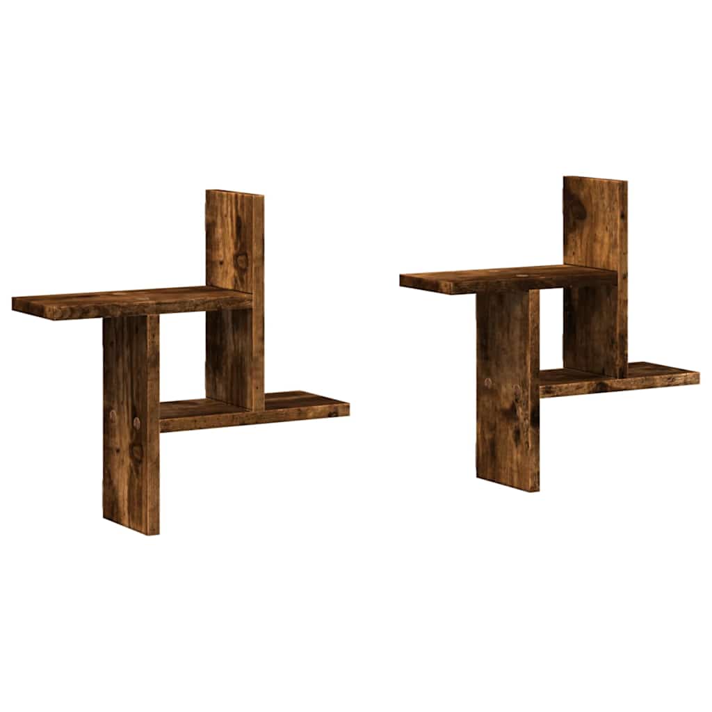 Mensole da Parete 2pz Rovere Fumo 38x12x38 cm in Truciolato