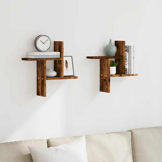 Mensole da Parete 2pz Rovere Fumo 38x12x38 cm in Truciolato | homemem39